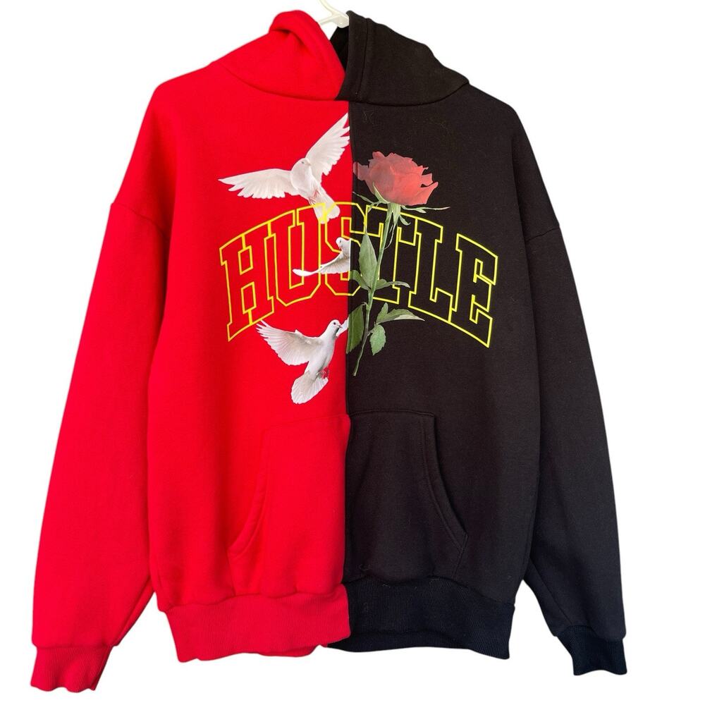 Fashion Nova‎ Men Hoodie Small Hustle Colorblock Streetwear Sweatshirt Rose Dove